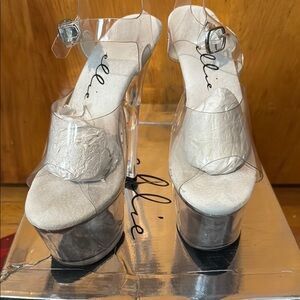 Ellie Clear High Platform Heels with Ankle Straps